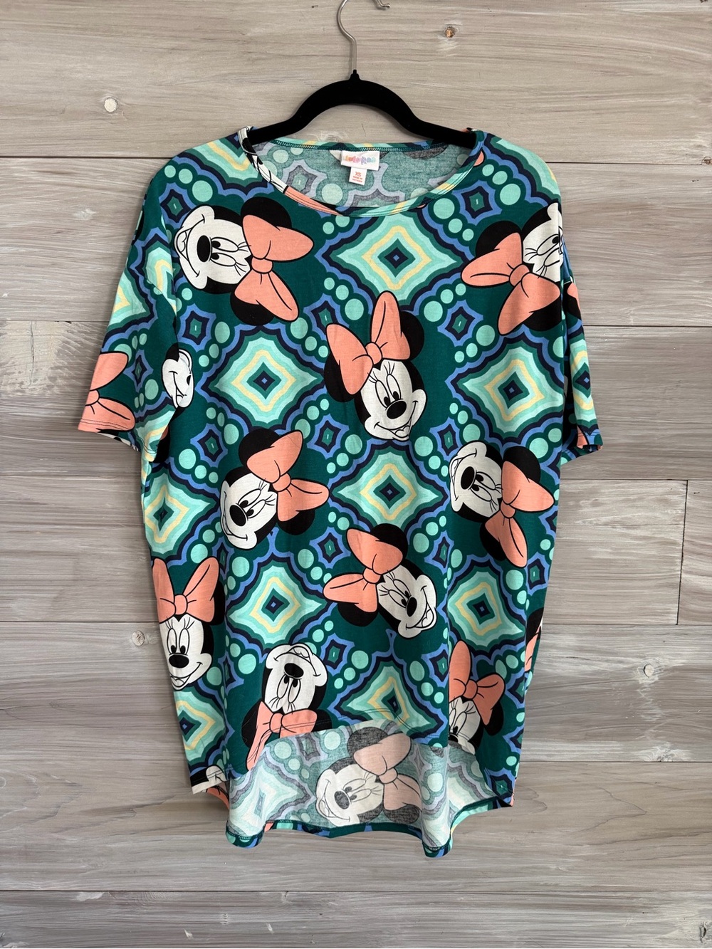 Lularoe Minnie Mouse Graphic Short Sleeve Top Tunic - Teal & Coral